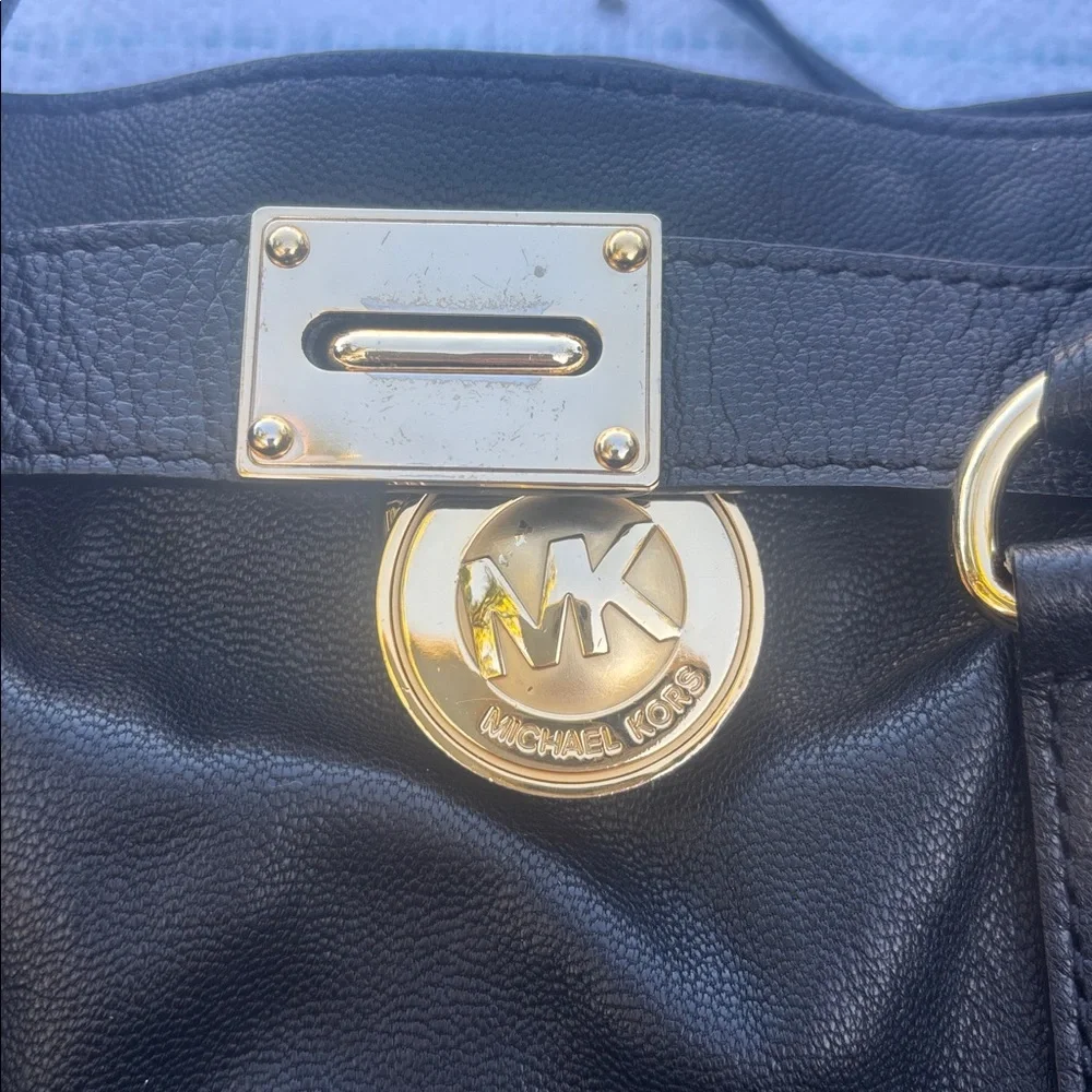 Michael Kors Hamilton Black Leather Tote with Gold-Tone Accents